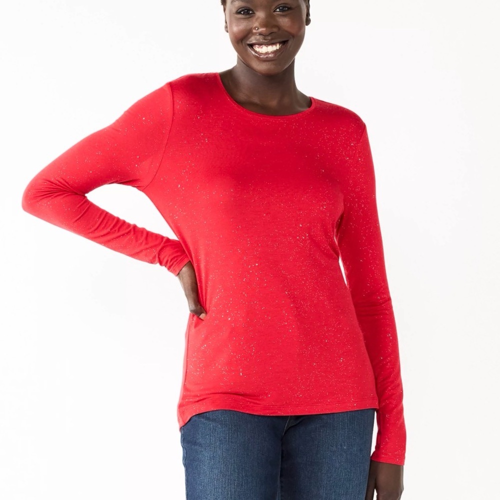 🐣NWT Women's Red Sparkle Long Sleeve Top